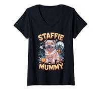 Womens Staffordshire Bull Terrier Halloween Costume Staffie Mummy V-Neck T-Shirt