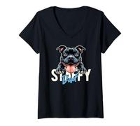 Womens Staffy Dad Staffordshire Bull Terrier Dog Tattoo Funny V-Neck T-Shirt