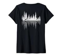 Womens Stag Walking Through Forest Buck Deer Reflection Wilderness V-Neck T-Shirt