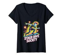 Womens Stage-Dive Society Punk Rock Music V-Neck T-Shirt