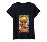 Womens Stained Glass Chinese Mythology Wukong Taoism V-Neck T-Shirt