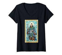 Womens Stained Glass Izanagi Japanese Mythology God Boho V-Neck T-Shirt