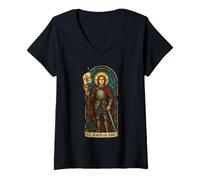 Womens Stained Glass St. Joan of Arc V-Neck T-Shirt