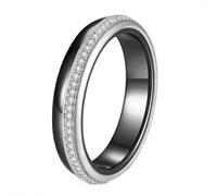 Women's Stainless Steel 4MM Minimalist Solid Plain Ceramic Couple Ring Cubic Zircon Inlaid Around Finger Band Gold White Size 9