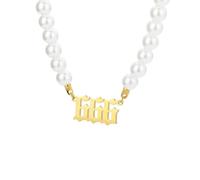 Womens Stainless Steel Light Luxury Pearl Angel Number Pendant Necklace Dainty Number Choker Chain
