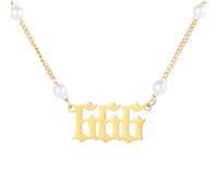 Womens Stainless Steel Simple Fresh Pearl Angel Number Pendant Necklace Dainty Choker Chain