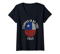 Womens Stamped in My Soul Chile Flag Design Chilean Pride V-Neck T-Shirt