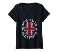 Womens Stamped in My Soul United Kingdom Flag British Pride V-Neck T-Shirt