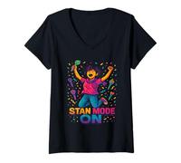 Womens Stan Mode On K-Pop Fandom Design V-Neck T-Shirt
