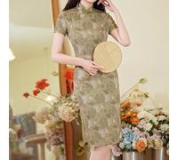Womens Stand Collar Cheongsam Dress with Classic Chinese Retro Fashion for Casual and Festival Wear (XXXL Green)