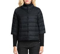 Women's Stand Collar Short Puffer Jacket Light Three Quarter Sleeves Parkas Coat Navy Blue M