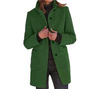 Women's Stand Collar Single Breasted Wool Blend Pea Coats Mid-Long Trench Coat Fall Winter Overcoat, Green, XL