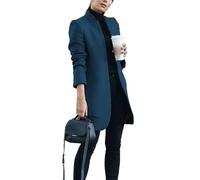 Women's Stand Collar Slim Fit Wool Jackets Fall Winter Warm Pea Coats Overcoat Mid-Long Open Front Cardigans, Dark Cyan, 4XL