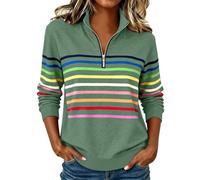 Womens Stand Collar Sweatshirt Quarter Zip Striped Long Sleeve Blouses Lightweight Casual Loose Fit Jumpers Stylish Rainbow Stripe Polo Shirt 2026 Fashion Pullover Tops for Weekend Hiking Loungewear