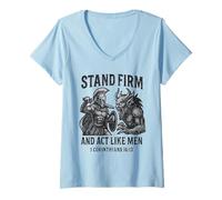 Womens Stand Firm and Act Like Men Spartan Warrior Fighting Beast V-Neck T-Shirt