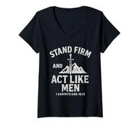 Womens Stand Firm and Act Like Men Sword of The Spirit and Mountain V-Neck T-Shirt