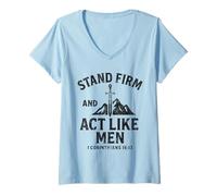 Womens Stand Firm and Act Like Men Sword of The Spirit and Mountain V-Neck T-Shirt