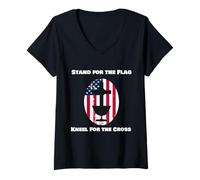 Womens Stand for Flag, Kneel for Cross Patriotic Religion V-Neck T-Shirt
