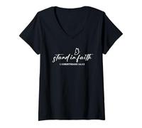 Womens Stand in Faith Christians Religion Bible Scripture Message V-Neck T-Shirt