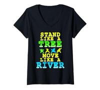 Womens Stand Like A Tree Move Like A River Qigong Flow V-Neck T-Shirt
