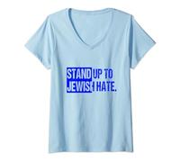 Womens Stand Up To Jewish Hate Blue Square Fight Antisemitism V-Neck T-Shirt
