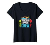Women's Standing with The Triathlon Support Crew Swim Bike Run Fan V-Neck T-Shirt