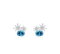 Women's Star 9K 375 White Gold Earrings Blue Lab Created Aquamarine
