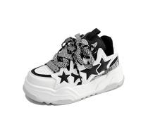 Women's Star Chunky Platform Trainers Y2K Fashion Comfort Walking Shoes Cute Campus Kawaii Style Athletic Sneakers Black White 6.5