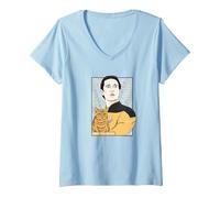 Women's Star Trek: The Next Generation Data Ode to Spot Portrait V-Neck T-Shirt, Baby Blue, Small