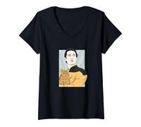 Women's Star Trek: The Next Generation Data Ode to Spot Portrait V-Neck T-Shirt, Black, Small