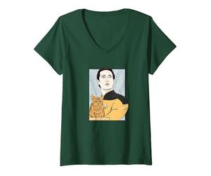 Women's Star Trek: The Next Generation Data Ode to Spot Portrait V-Neck T-Shirt, Dark Green, Medium