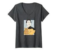 Women's Star Trek: The Next Generation Data Ode to Spot Portrait V-Neck T-Shirt, Dark Heather Grey, Large