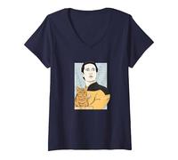 Women's Star Trek: The Next Generation Data Ode to Spot Portrait V-Neck T-Shirt, Navy Blue, Small