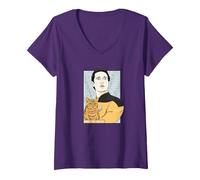 Women's Star Trek: The Next Generation Data Ode to Spot Portrait V-Neck T-Shirt, Purple, XX-Large
