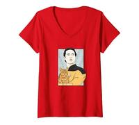 Women's Star Trek: The Next Generation Data Ode to Spot Portrait V-Neck T-Shirt, Red, XX-Large