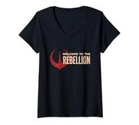 Womens Star Wars Andor "Welcome to the Rebellion" Quote Rebel Logo V-Neck T-Shirt
