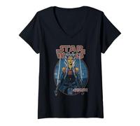 Womens Star Wars Classic Ahsoka Tano Twin Sabers Vintage Disney+ V-Neck T-Shirt