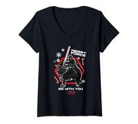 Womens Star Wars Darth Vader Merry Force Christmas V-Neck T-Shirt