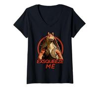 Womens Star Wars Jar Jar Binks Exsqueeze Me Z1 V-Neck T-Shirt