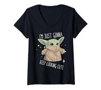 Womens Star Wars Mandalorian The Child Cartoon Keep Looking Cute V-Neck T-Shirt