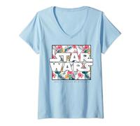 Womens Star Wars May The Force Be With You Floral Box Logo V-Neck T-Shirt