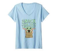Womens Star Wars: The Mandalorian Baby Yoda Snack Time Yet? Cute V-Neck T-Shirt