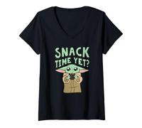 Womens Star Wars: The Mandalorian Cute Grogu Snack Time Yet? V-Neck T-Shirt