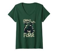 Womens Star Wars: The Mandalorian Cute Grogu Strong With The Force V-Neck T-Shirt