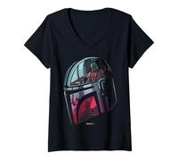 Womens Star Wars The Mandalorian Helmet Scene Fill V-Neck T-Shirt