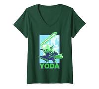 Women's Star Wars Yoda Warrior Stance Z1 V-Neck T-Shirt, Dark Green, X-Large