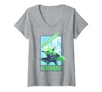Women's Star Wars Yoda Warrior Stance Z1 V-Neck T-Shirt, Heather Grey, Medium