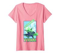 Women's Star Wars Yoda Warrior Stance Z1 V-Neck T-Shirt, Pink, Medium