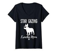 Womens Stargazing Frenchie Mom Funny Astronomer Dog Lover Gift V-Neck T-Shirt