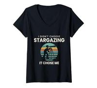 Women's Stargazing I Didnt Choose It Chose Me Night Sky Watcher V-Neck T-Shirt